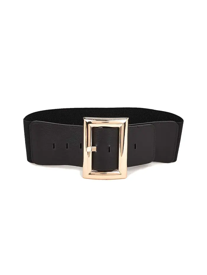 Ceinture élastique à large boucle carrée pour femmes