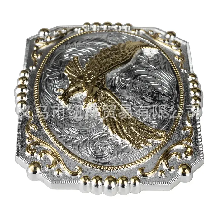Grande boucle de ceinture dorée aigles et chevaux