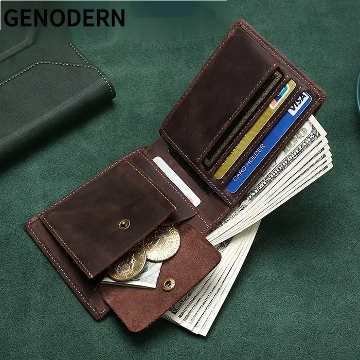 GENODERN nouveau portefeuille en cuir pour hommes mode d'affaires rétro portefeuille en cuir de chev