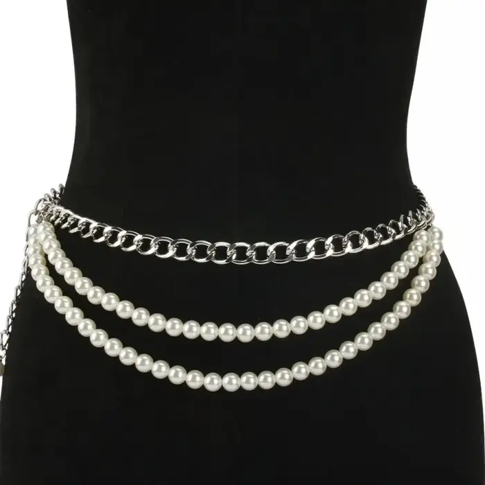 Ceinture élégante multicouche en perles, accessoire de taille polyvalent, chaîne de taille longue à pampilles métalliques, ceintures pour robes et jeans, ceintures bohèmes pour femmes