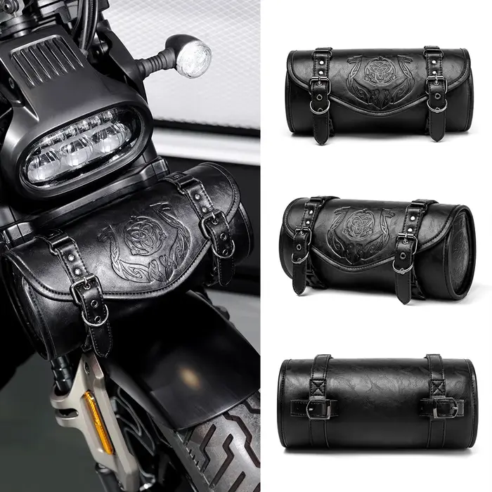 Sac suspendu en cuir Pu noir, Style Punk gothique rétro Steampunk en relief pour moto, paquet avant