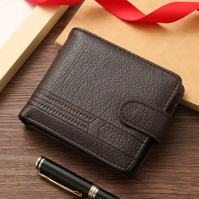 Portefeuilles fins pour hommes en cuir, porte-cartes multiples, porte-monnaie avec fenêtre pour permis de conduire et carte d'identité, portefeuille court pour homme avec pochette à monnaie