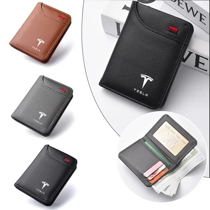 Emblèmes de voiture portefeuille souple en cuir Mini porte-monnaie pour cartes de crédit petit portefeuille Portable pour Tesla modèle 3 modèle S X modèle Y Roadster SpaceX