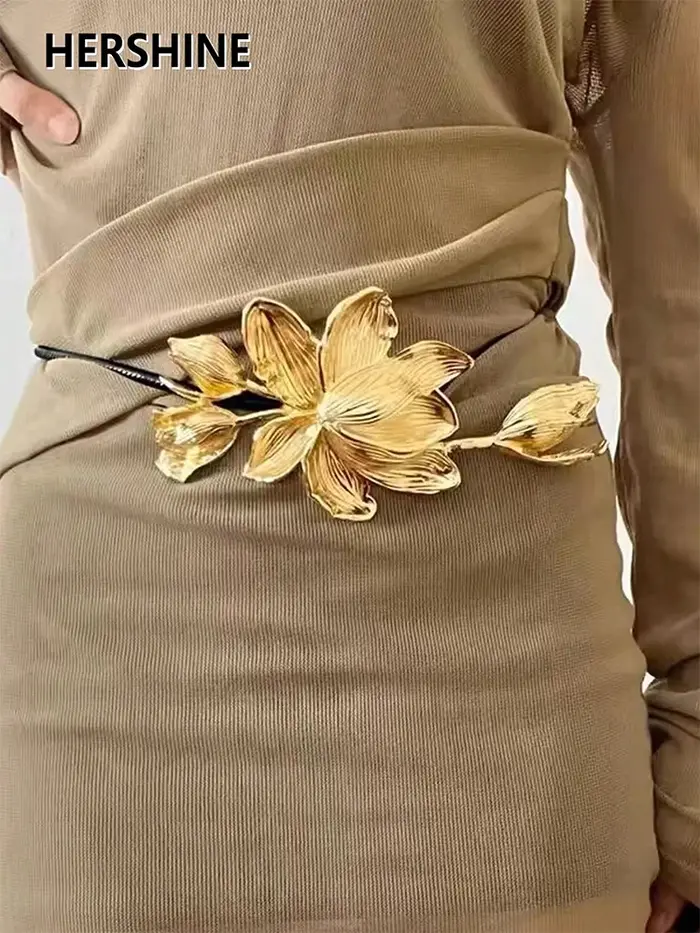 HERSHINE Ceinture ornée de lotus doré pour femme