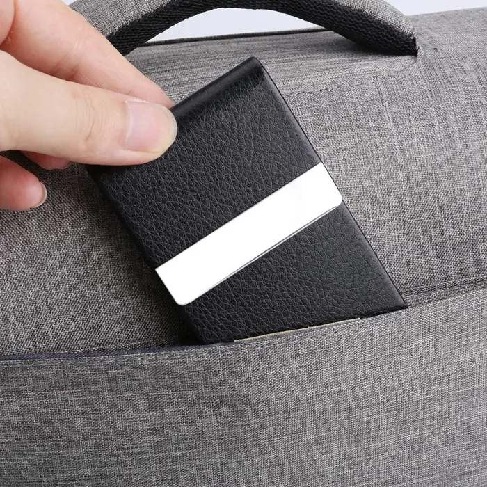 Étui porte-cartes de visite-porte-carte de poche en métal en cuir PU mince avec fermeture magnétique