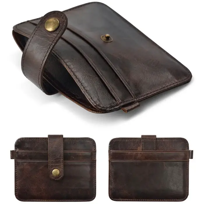 Portefeuille mince en cuir véritable pour hommes – Mini porte-monnaie Ultra fin avec porte-carte