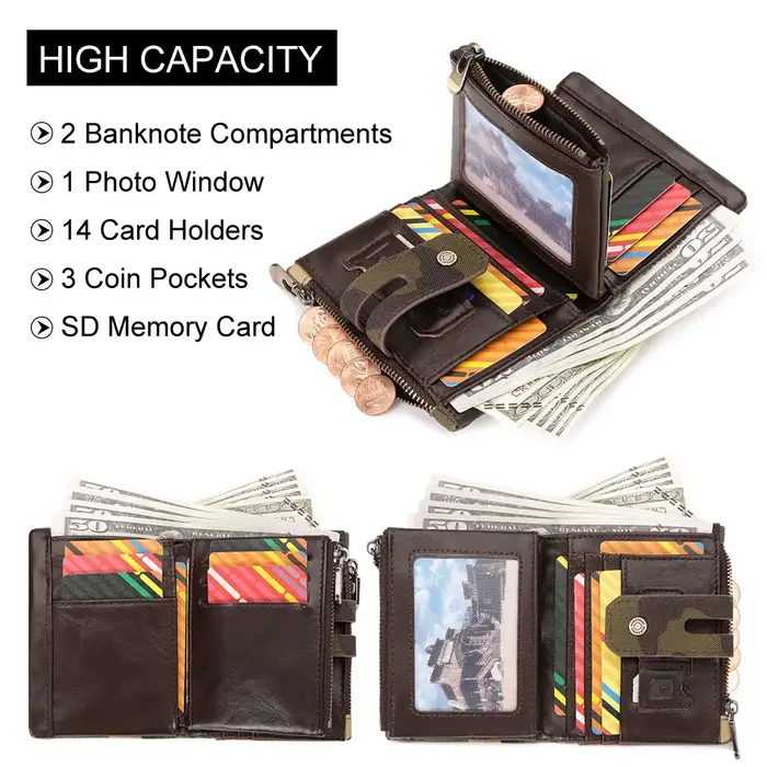 Oxford portefeuille pour hommes RFID bloquant porte-cartes de crédit sac à main avec fermeture éclair porte-monnaie classique motard chaîne courte Portomonee