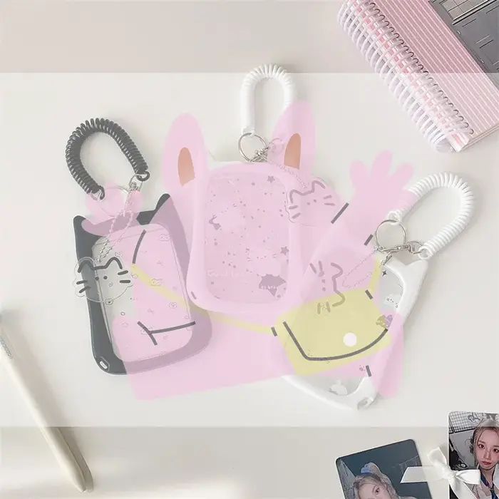 Porte-cartes photo chat mignon avec cordon élastique