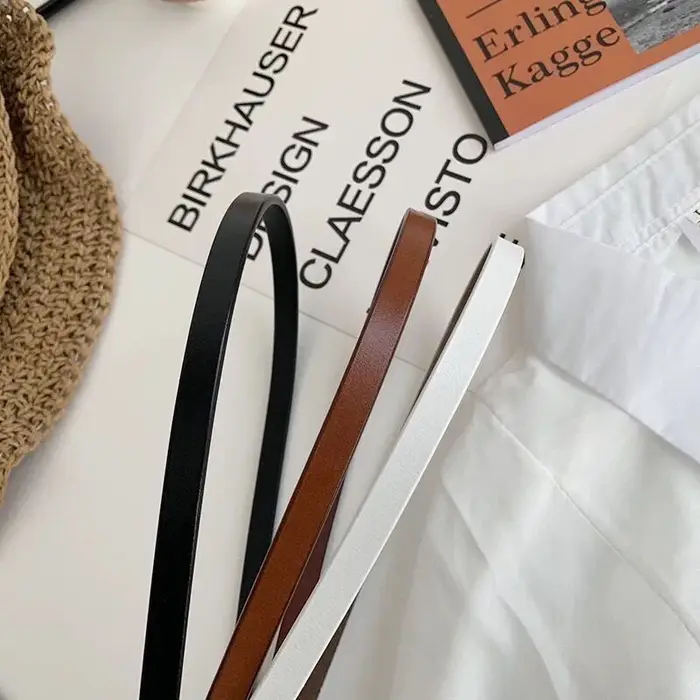 Ceinture fine en cuir avec nœud blanc ou noir pour femme