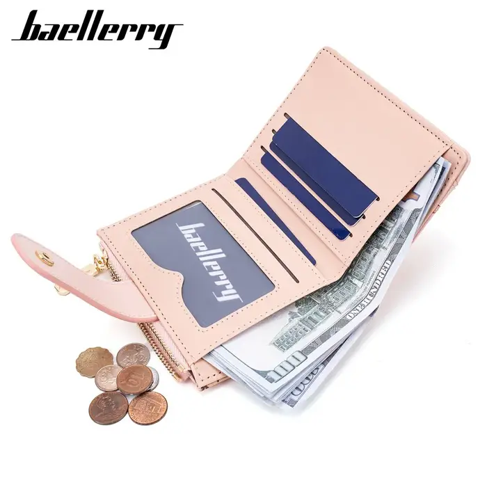 Nouveau portefeuille pour femme – Sac à cartes court en cuir PU avec 4 emplacements et poche pour pièces de monnaie (cadeau léger)