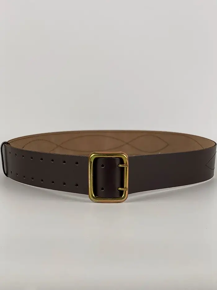 Ceinture en cuir de vachette à double boucle métallique russe, noir et marron