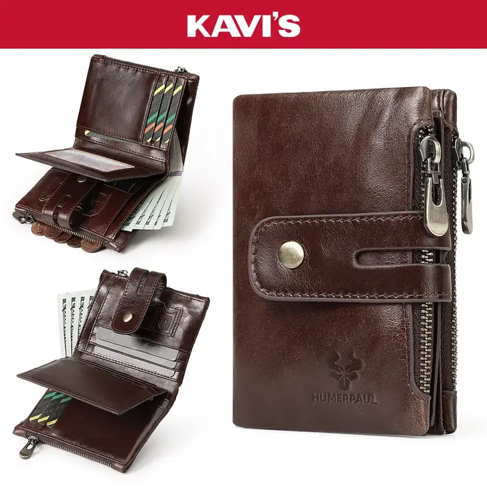 Portefeuille homme KAVIS à double pliage de couleur unie