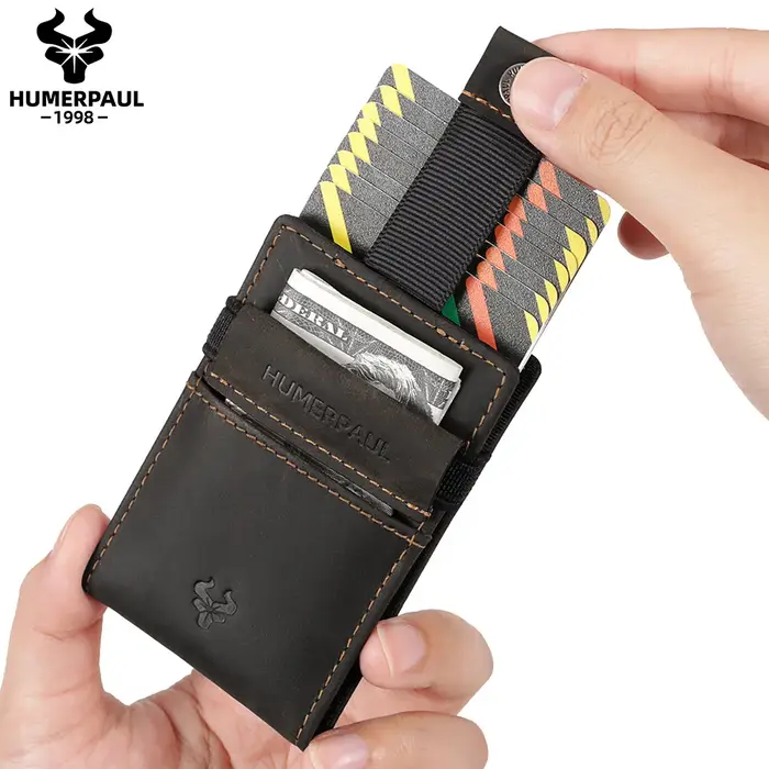 HUMERPAUL mince RFID porte-carte portefeuille pour hommes en cuir véritable Ultra-mince porte-monnai