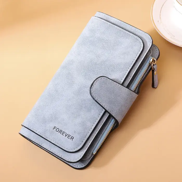 Portefeuille long en similicuir mat pour femme, pochette à pression avec plusieurs emplacements pour