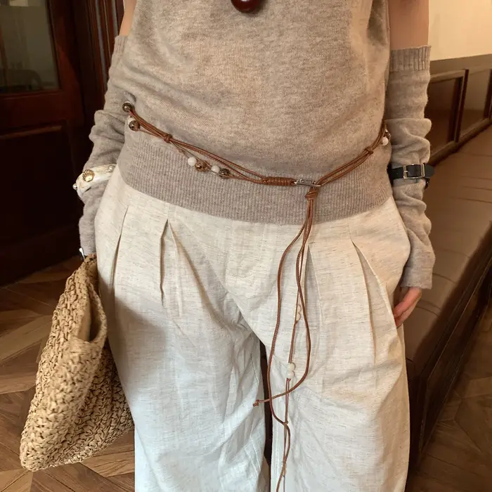 Ceinture tissée ethnique rétro bohème pour femmes, chaîne de perles avec cordon de ceinture pour rob