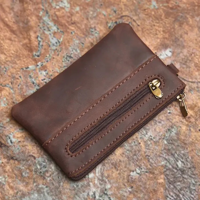 NASVA portefeuille en cuir véritable pour hommes rétro sac à monnaie fermeture éclair petit
