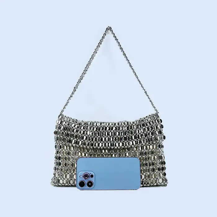 Sac rétro argenté à paillettes métalliques pour femmes