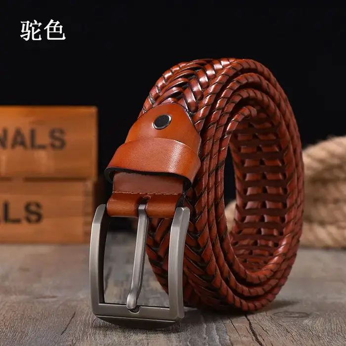 Nouvelle ceinture tressée pour hommes ceinture tissée de luxe en cuir véritable sangles de vache tri