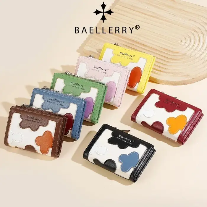 Portefeuille patchwork pour femme Baellerry, joli portefeuille à fermeture éclair pour étudiante, avec plusieurs emplacements pour cartes et compartiment à monnaie