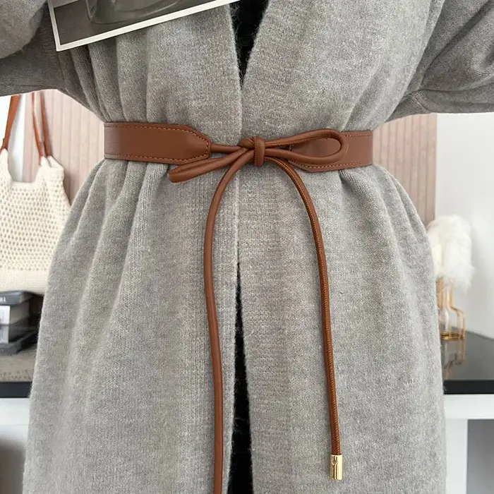 RICYGVM – ceinture fine en cuir nouée pour femmes coréennes, mode Simple, pull, manteau, ceinture décorative, bretelles de taille