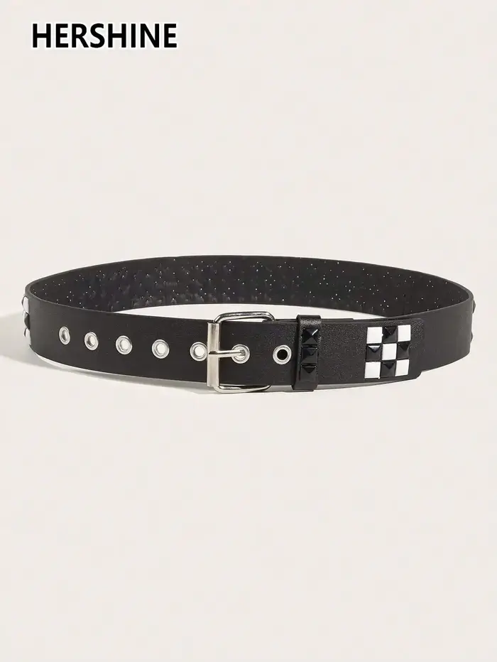 HERSHINE 1 pièce élégante ceinture en cuir à carreaux noir et blanc