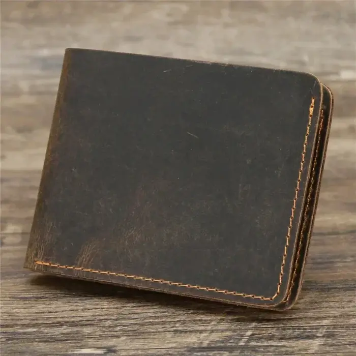 Portefeuille en cuir Crazy Horse pour hommes, portefeuille en cuir véritable, sac à cartes, Style rétro européen et américain Simple, porte-monnaie pour hommes