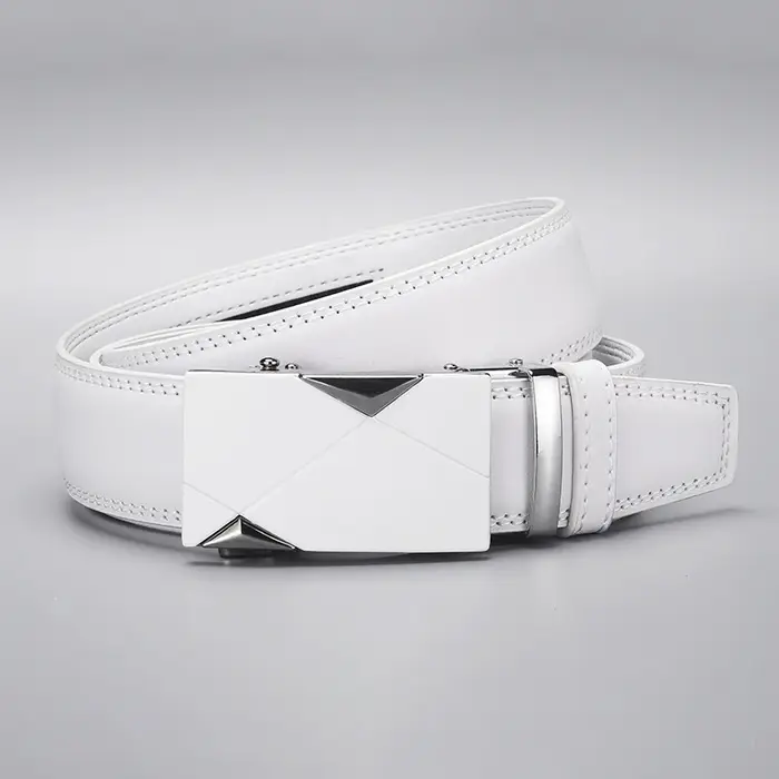 Ceinture en cuir PU blanc pour homme avec boucle automatique