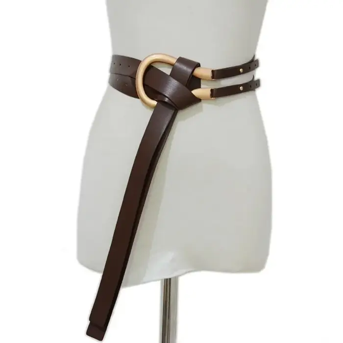 EnvironWomen-Robe skinny en cuir solide, double ceinture ronde