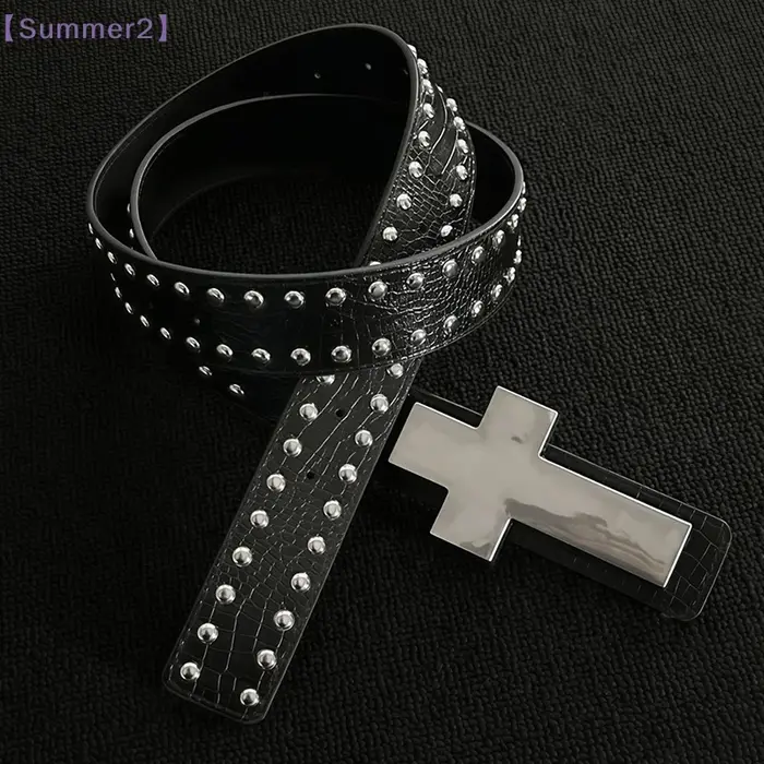 【Xia2】Ceinture Punk à Clous Croisés pour Hommes et Femmes