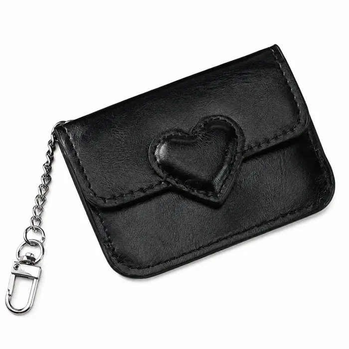 Mini portefeuille mignon en forme de cœur pour femmes, porte-cartes en cuir PU, porte-monnaie avec p