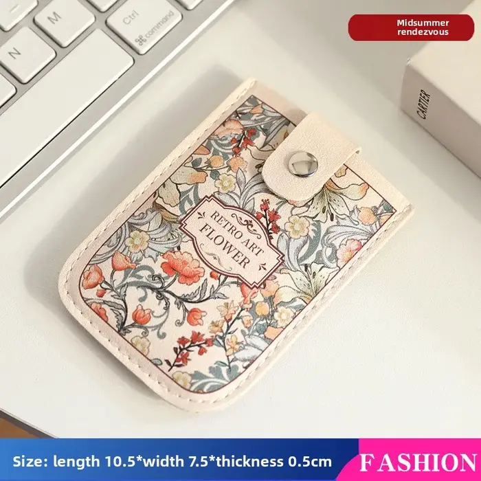 Porte-cartes escamotable vintage style peinture à l'huile, compact, ultra-fin, mini, motif dessin an