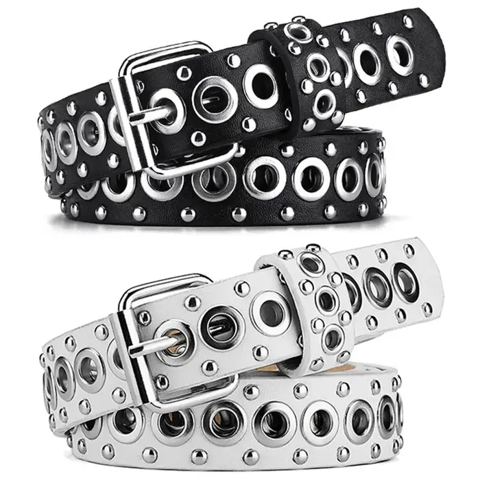 Ceinture pour femmes, ceinture fine à rivets à la mode, ceinture à boucle personnalisée, tendance streetwear, style punk hip-hop, ceinture Y2K avec jean