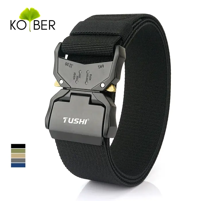 KOLBER 2024 5cm Ceinture Élastique pour Hommes Boucle En Aluminium Dégagement Rapide Extérieur Casual Large