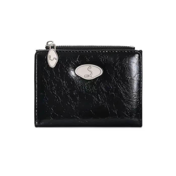 Portefeuille court brillant rouge vin pour femme, porte-cartes simple à fermeture éclair, sac à main