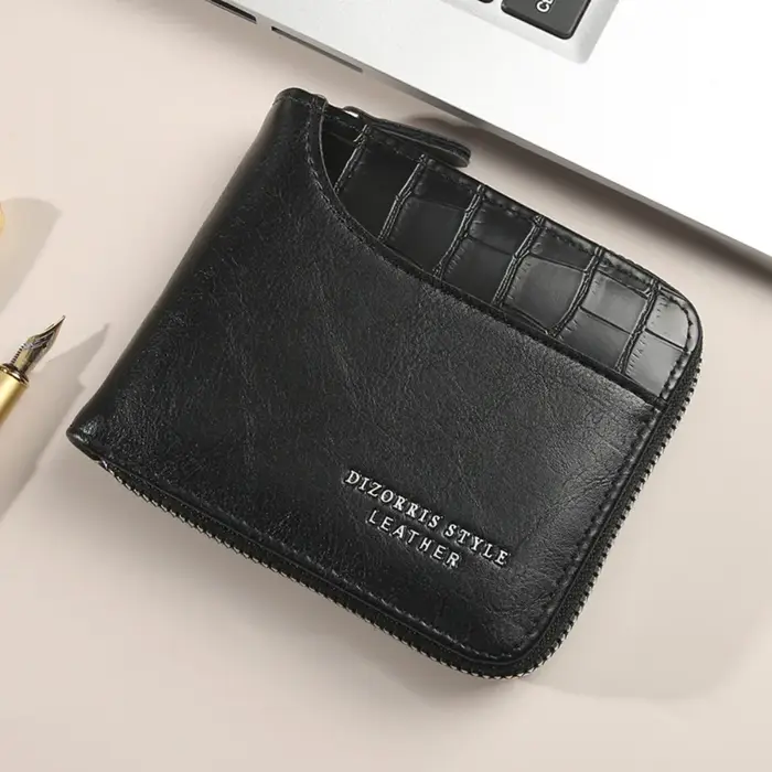 Nouveau portefeuille en cuir PU pour hommes fermeture éclair luxe