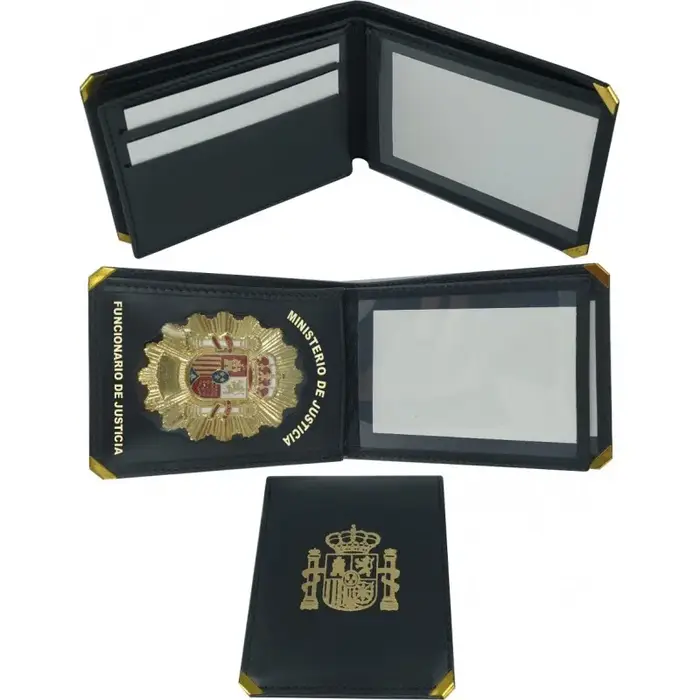 Porte-monnaie, badge officiel de justice en peau de vache, badges métalliques inclus, cartes, notes 