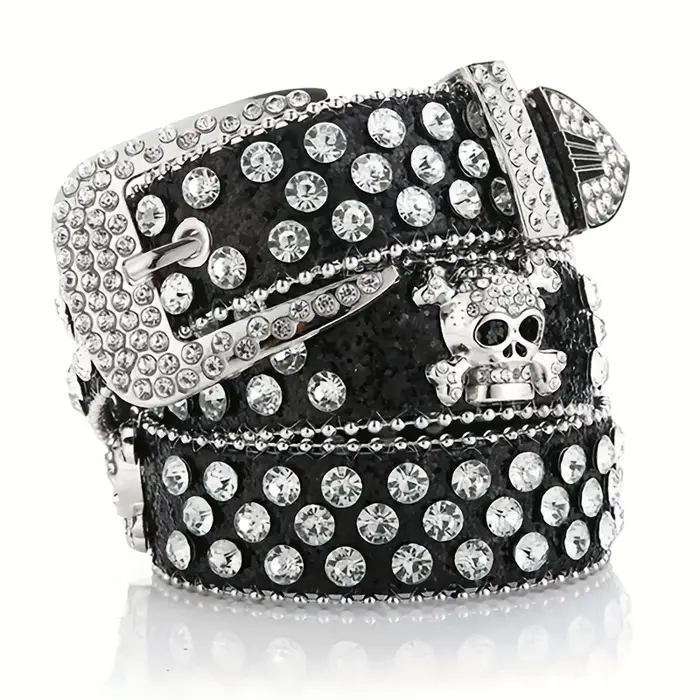 Glamour ceinture en PU rivetée en strass : l'accessoire parfait de style occidental pour les jeans Y2K!