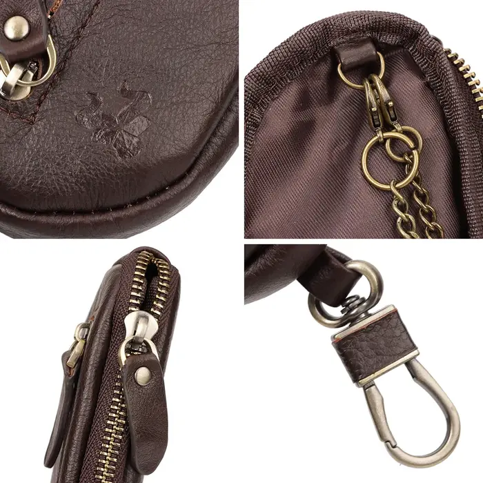 KAVIS porte-monnaie en cuir véritable hommes portefeuille Mini court fermeture éclair sacs à main souples sac à clés cadeau pour poche d'argent petit support pour clé