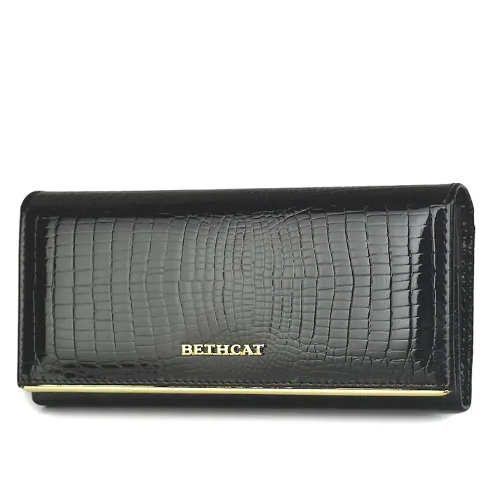 Beth Cat-Portefeuille en cuir véritable pour femme, moraillon en peau de vache alligator, porte-cart