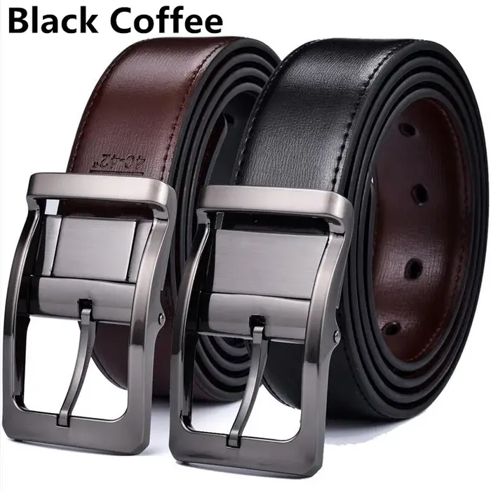 Ceinture réversible en cuir véritable pour hommes, 1 pièce, boucle rotative deux en un, grande et ha