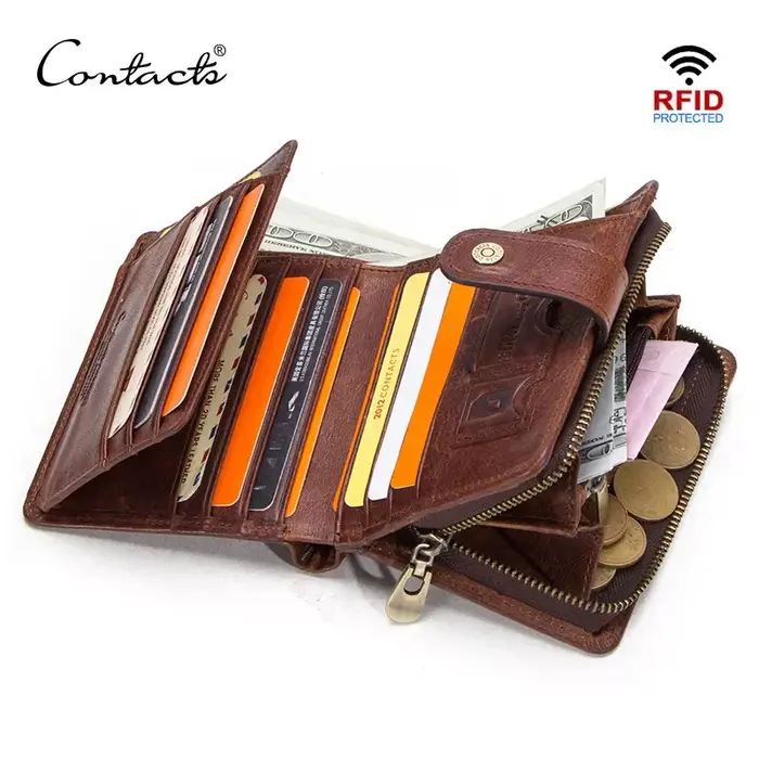 CONTACT'S en cuir véritable RFID Vintage portefeuille hommes avec poche à monnaie portefeuilles courts petit