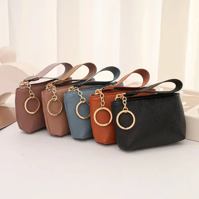 Mini portefeuille en cuir PU, porte-monnaie, porte-clés, pochette de rangement pour cartes, pochette multifonctionnelle à fermeture éclair