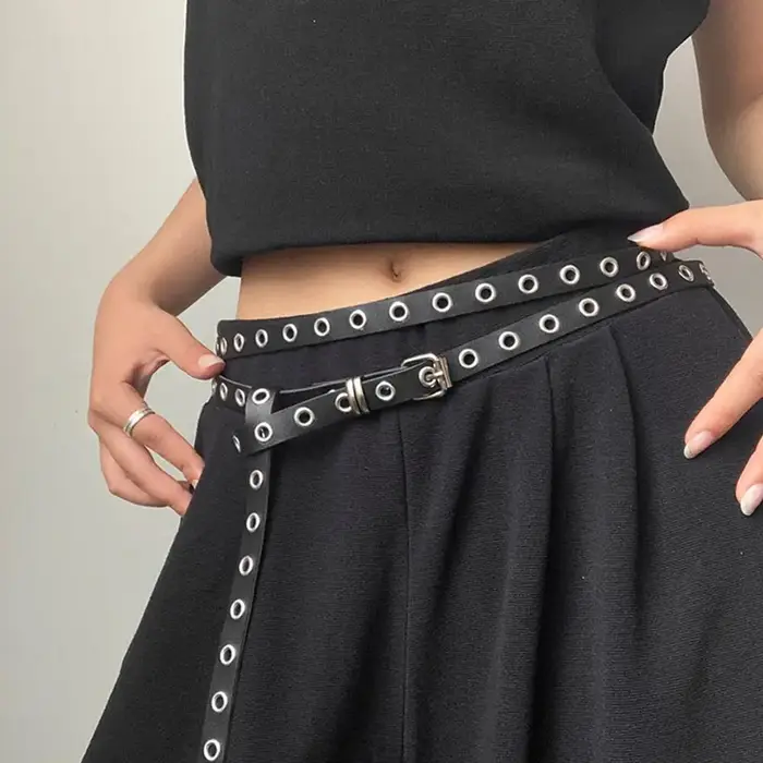 Mode Double cercle ceinture pour femmes PU cuir