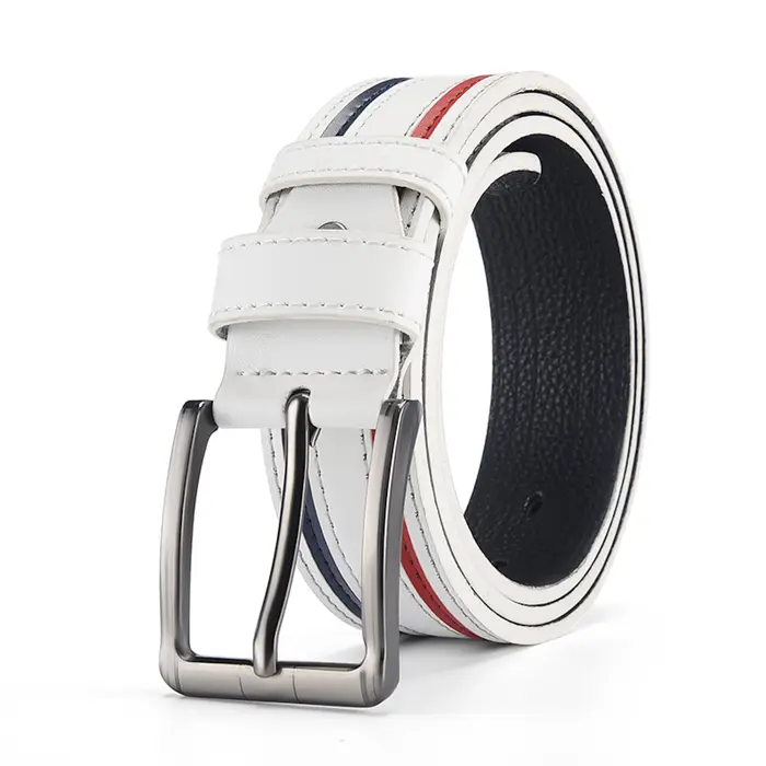 Ceinture en similicuir rayée pour homme, qualité supérieure, design à boucle à ardillon, parfaite pour les tenues décontractées et semi-formelles