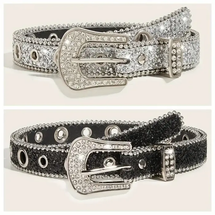 Ceinture scintillante en cuir PU pour femmes