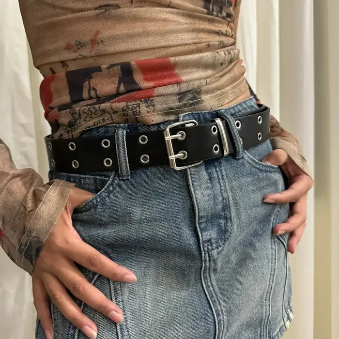 Ceinture pour femme à double trou, réglable, style punk, hip-hop, rock, subculture Y2K, sans perfora
