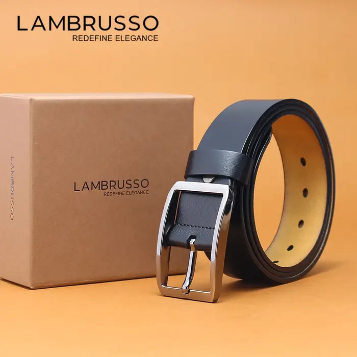 LAMBRUSSO Ceinture en cuir véritable de haute qualité pour hommes, ceintures de style de luxe pour h