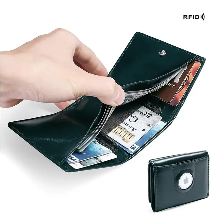 Portefeuille AirTag en cuir huilé RFID
