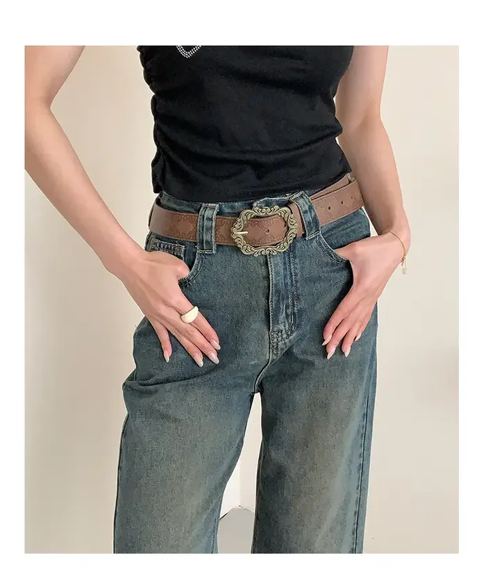 Ceinture vintage marron gaufrée style Hot Girl