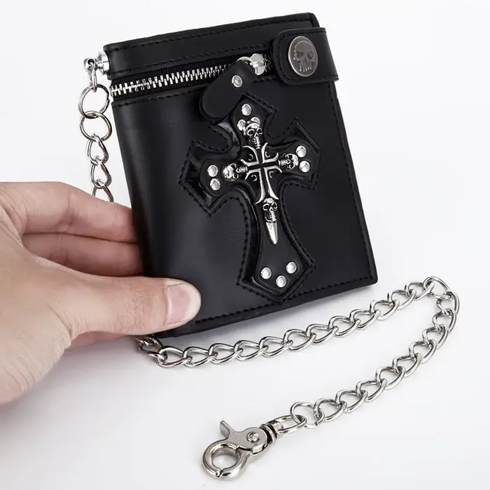 Portefeuille en cuir PU pour hommes pliable Rivet rétro Biker